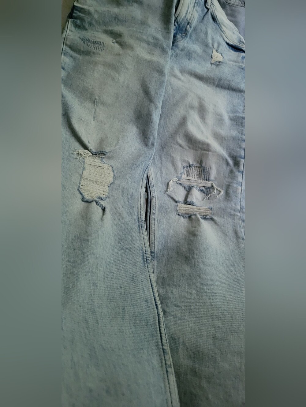 H&M Light Blue Distressed Slim Straight Jeans